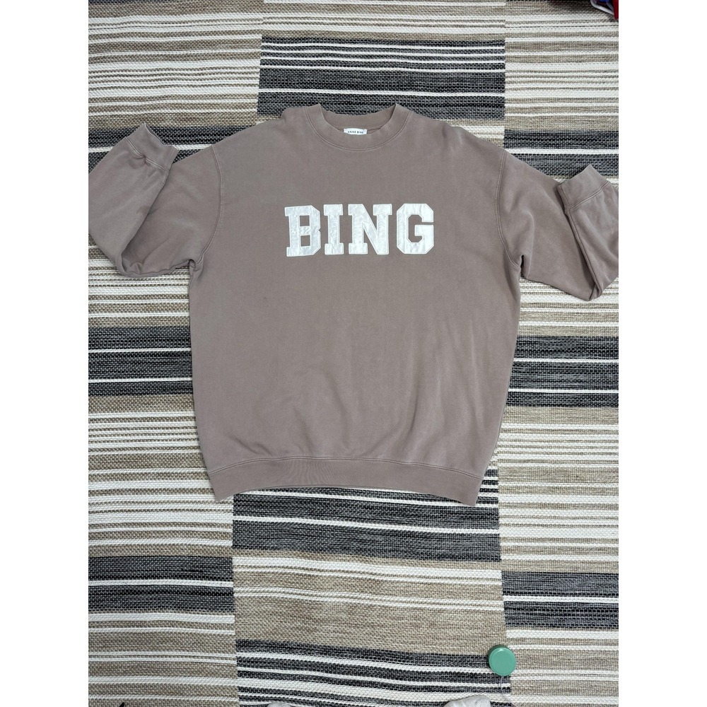 ANINE BING Sweatshirt Women's Large Brown BING Collegiate Graphic Terry Cotton